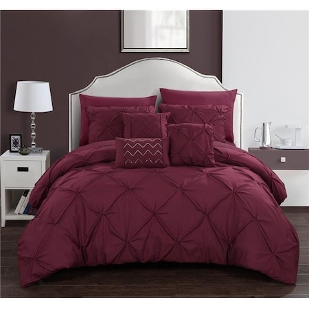Chic Home BCS10414-US Queen Size Zita Comforter Bed Set; Burgundy - 10 Piece